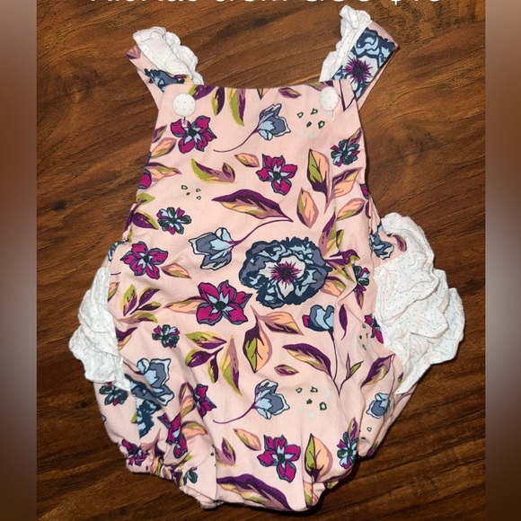 Floral Pink Kids Romper Bubble with Ruffles, Pola Dot - Picture 1 of 2
